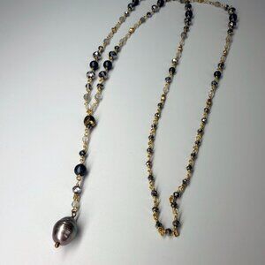 Gold Tone Wire Wrapped Necklace with beads and pearl accent | 33” | A. Marie